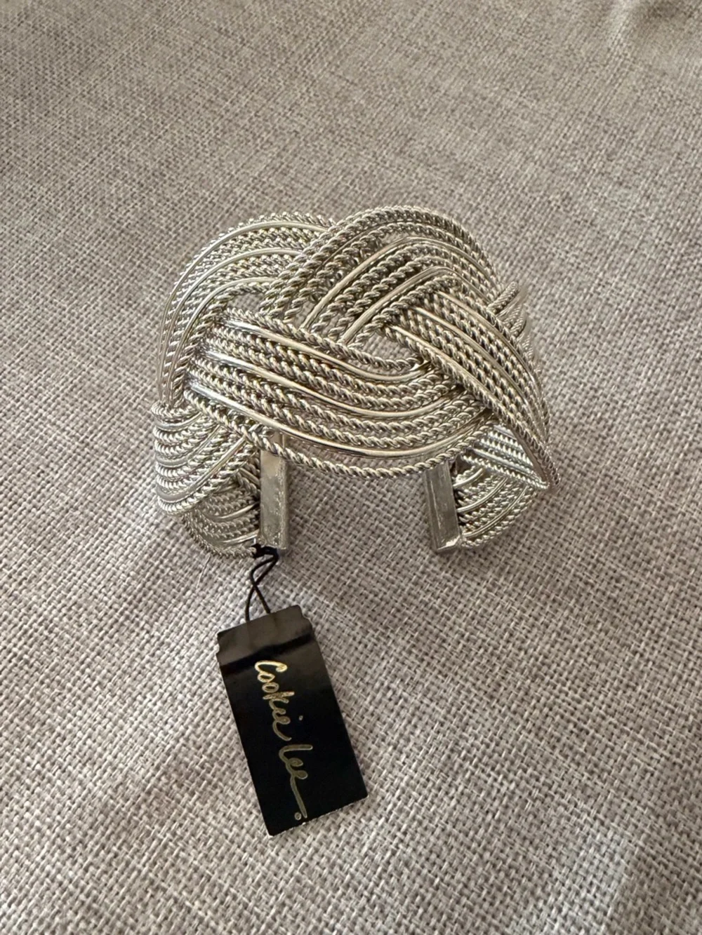 Cookie Lee Silver Tone Multi-Chain Knot Cuff Bracelet | Statement Piece NWT